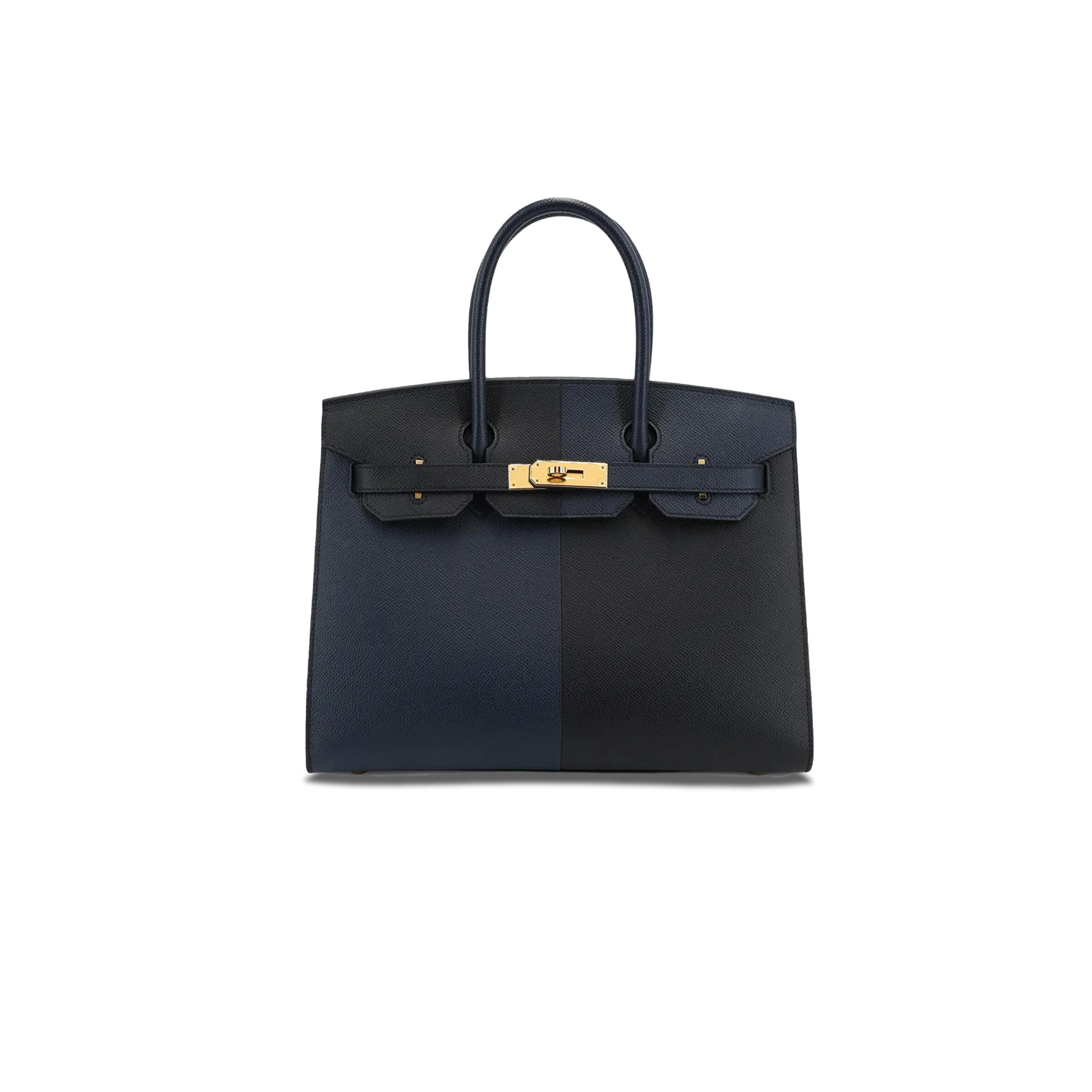 H**me5 BIRKIN 25 EPSOM BLACK AND MIDNIGHT BLUE WITH FLORIDA BLUE INTERIOR GOLD BUCKLES H028367CC01 (25*18*13cm) Master Quality